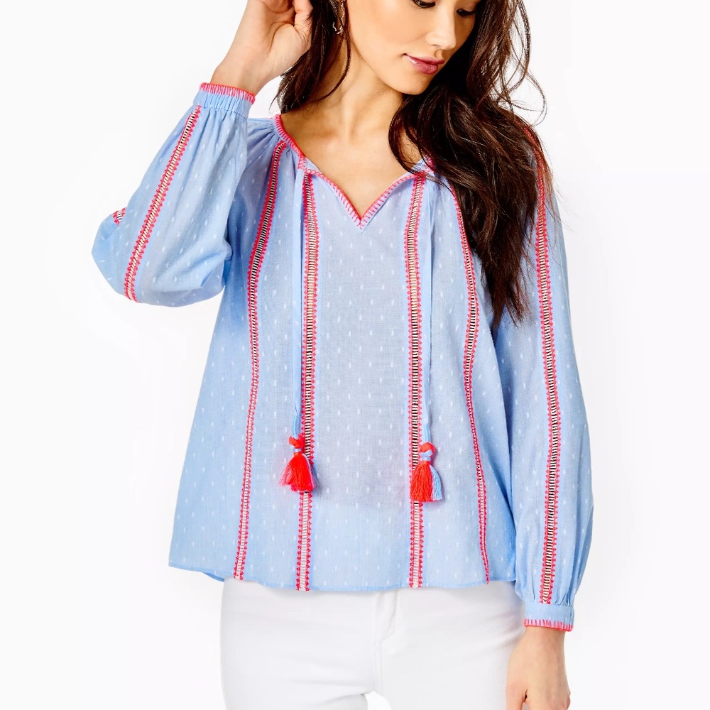 NWT - Lilly Pulitzer Marci Long Sleeve Chambray Top - Size Small